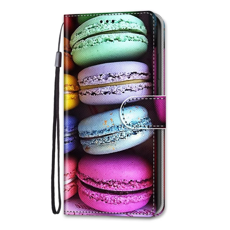 Unique Pattern Printing All-Inclusive Leather Cover Wallet Phone Case with Foldable Stand and Handy Strap for iPhone 13 Pro Max 6.7 inch - Macaron