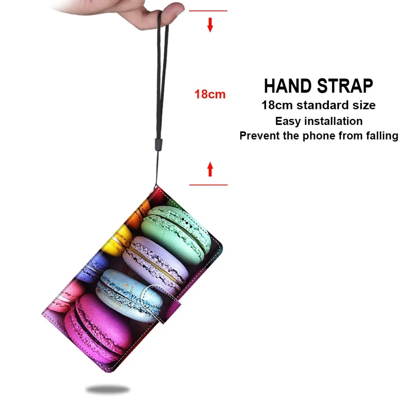 Unique Pattern Printing All-Inclusive Leather Cover Wallet Phone Case with Foldable Stand and Handy Strap for iPhone 13 Pro Max 6.7 inch - Macaron