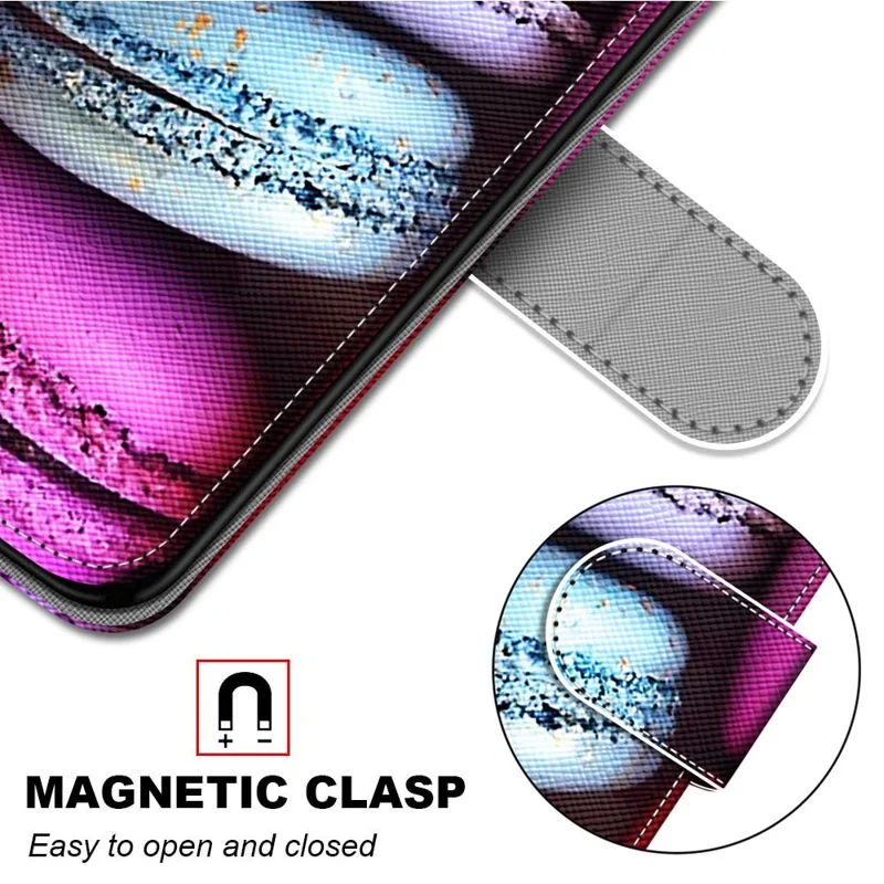 Unique Pattern Printing All-Inclusive Leather Cover Wallet Phone Case with Foldable Stand and Handy Strap for iPhone 13 Pro Max 6.7 inch - Macaron