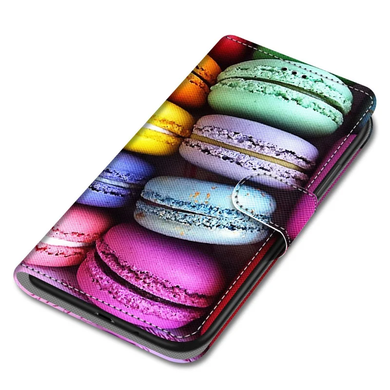 Unique Pattern Printing All-Inclusive Leather Cover Wallet Phone Case with Foldable Stand and Handy Strap for iPhone 13 Pro Max 6.7 inch - Macaron
