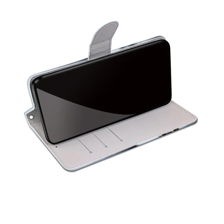 Muster-Druck-Folio-Flip Anti-Drop Leder-Cover Wallet Stand Phone Case mit praktischem Trageriemen für iPhone 13 Pro 6,1 Zoll - Graue Katze