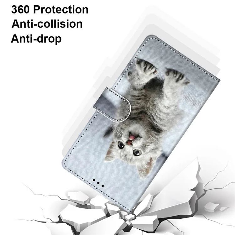 Muster-Druck-Folio-Flip Anti-Drop Leder-Cover Wallet Stand Phone Case mit praktischem Trageriemen für iPhone 13 Pro 6,1 Zoll - Graue Katze
