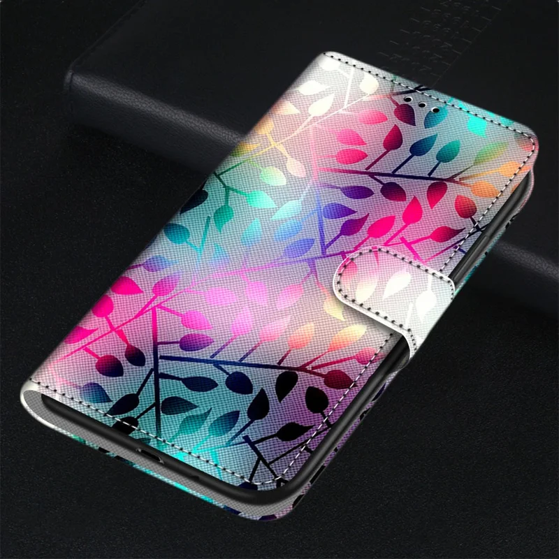 Pattern Printing Design Foldable Stand Leather Cover Wallet Phone Case with Handy Strap for iPhone 13 mini 5.4 inch - Leaves