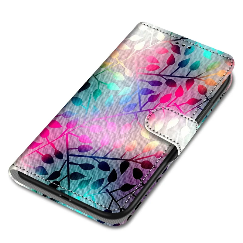 Pattern Printing Design Foldable Stand Leather Cover Wallet Phone Case with Handy Strap for iPhone 13 mini 5.4 inch - Leaves