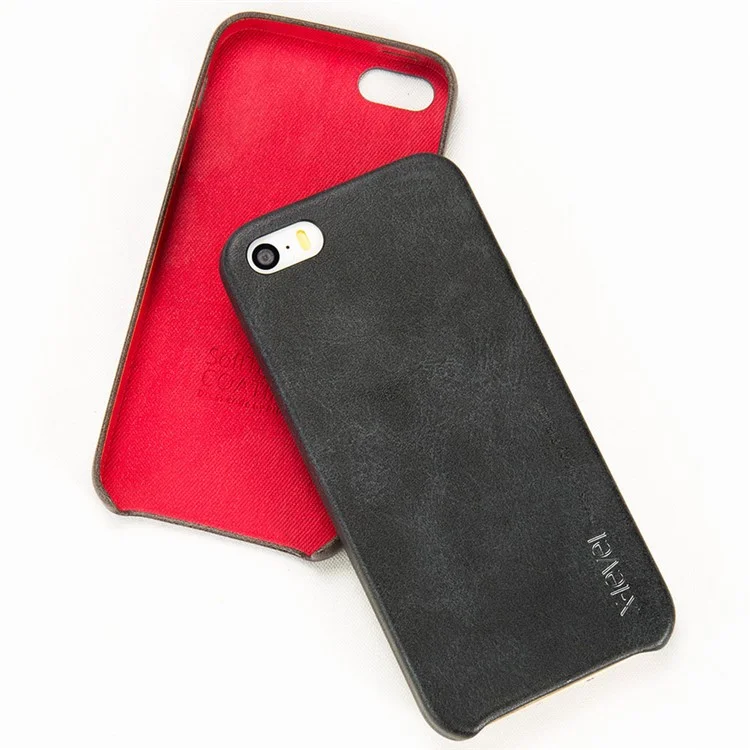X-LEVEL Vintage Series Leather Coated Hard Plastic Case for iPhone SE/5s/5 - Black