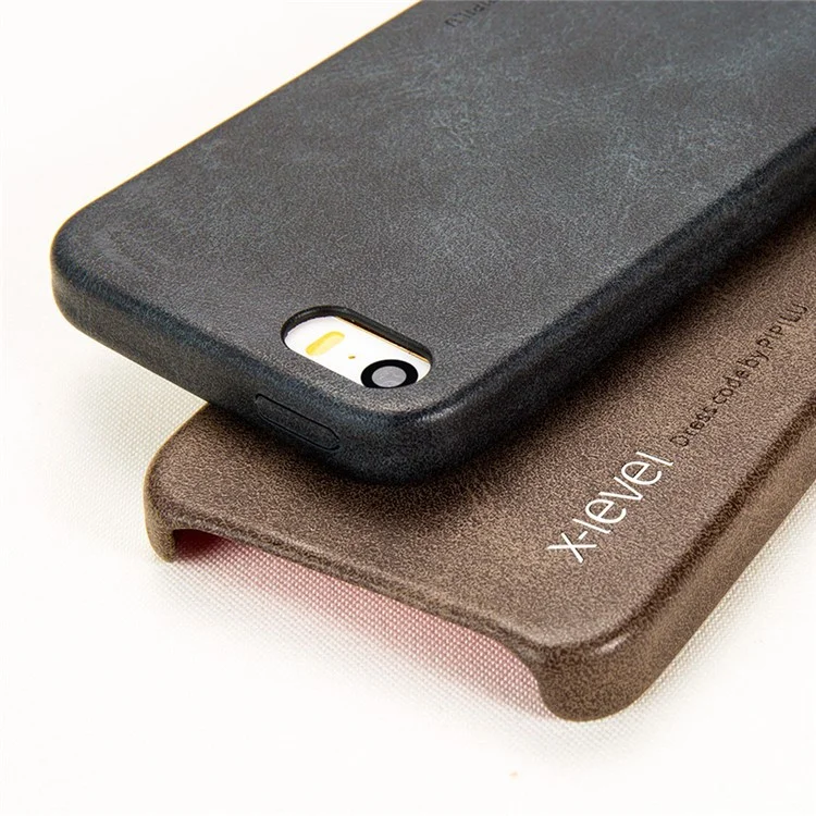 X-LEVEL Vintage Series Leather Coated Hard Plastic Case for iPhone SE/5s/5 - Black