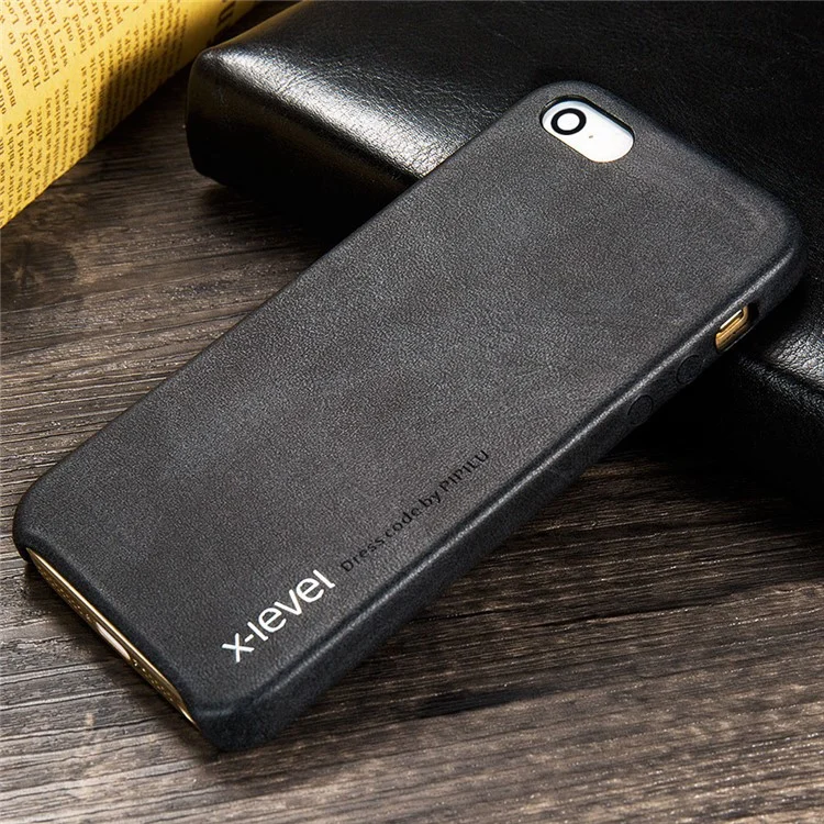 X-LEVEL Vintage Series Leather Coated Hard Plastic Case for iPhone SE/5s/5 - Black