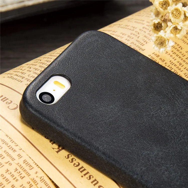 X-LEVEL Vintage Series Leather Coated Hard Plastic Case for iPhone SE/5s/5 - Black