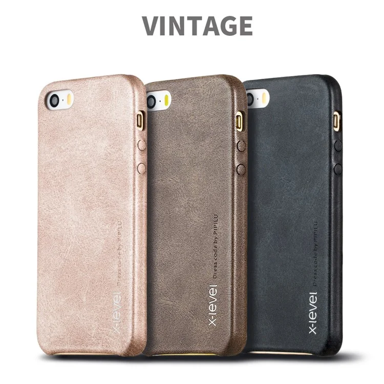 X-LEVEL Vintage Series Leather Coated Hard Plastic Case for iPhone SE/5s/5 - Black