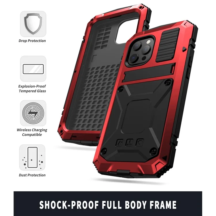 R-juste Cadre de Pare-chocs à Choc en Métal en Métal Silicone Hourning Kickstand Avec Protecteur en Verre Trempé Pour Iphone 13 Mini 5,4 Pouces - Rouge