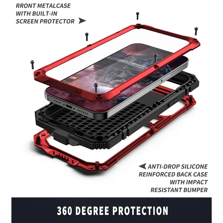 R-juste Cadre de Pare-chocs à Choc en Métal en Métal Silicone Hourning Kickstand Avec Protecteur en Verre Trempé Pour Iphone 13 Mini 5,4 Pouces - Rouge