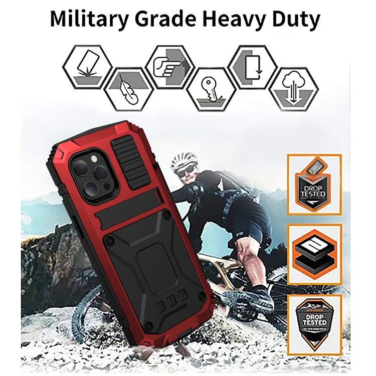 R-juste Cadre de Pare-chocs à Choc en Métal en Métal Silicone Hourning Kickstand Avec Protecteur en Verre Trempé Pour Iphone 13 Mini 5,4 Pouces - Rouge