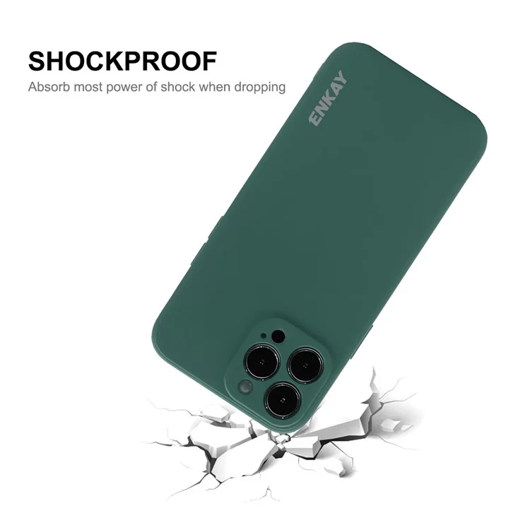 ENKAY HAT PRINCE 2-in-1 Straight Edging Liquid Silicone Phone Cover + 9H 2.5D Tempered Glass Ultra Clear 0.26mm Protector Set for iPhone 13 Pro Max - Dark Green