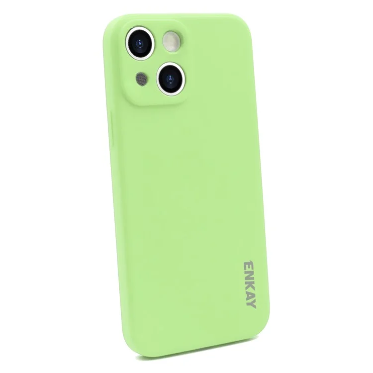 ENKAY HAT PRINCE Wear-Resistant Anti-Fall Solid Color Precise Hole Opening Liquid Silicone Phone Cover Case for iPhone 13 6.1 inch - Light Green