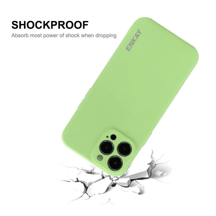 ENKAY HAT PRINCE Wear-Resistant Anti-Fall Solid Color Precise Hole Opening Liquid Silicone Phone Cover Case for iPhone 13 6.1 inch - Light Green