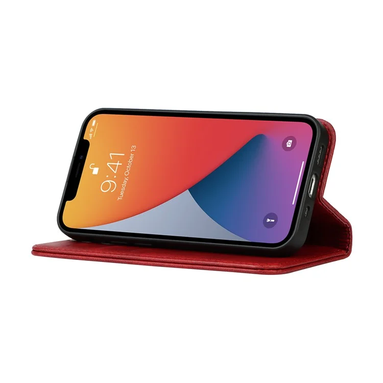 Кожаный бумажник-чехол для телефона с откидной крышкой и защитой для iPhone 13 Pro 6.1 дюйма - Красный