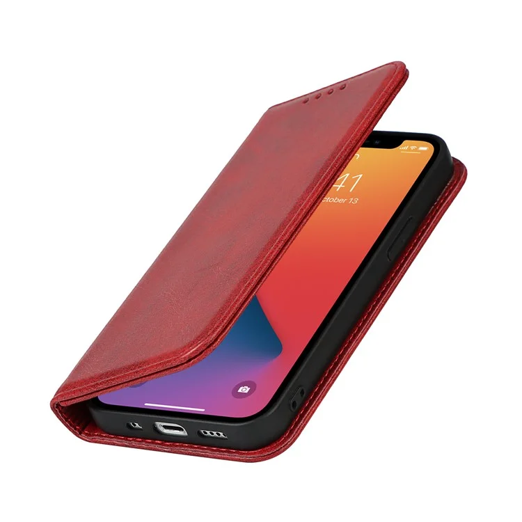 Кожаный бумажник-чехол для телефона с откидной крышкой и защитой для iPhone 13 Pro 6.1 дюйма - Красный