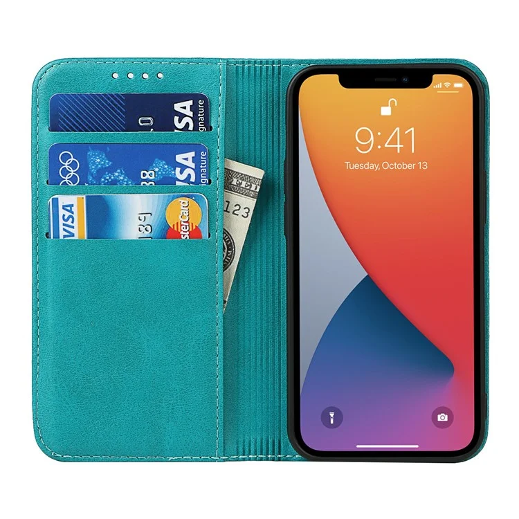 Super Magnet Closure Anti-Scratch Wallet Design Leather Stand Case for iPhone 13 6.1 inch - Sky Blue