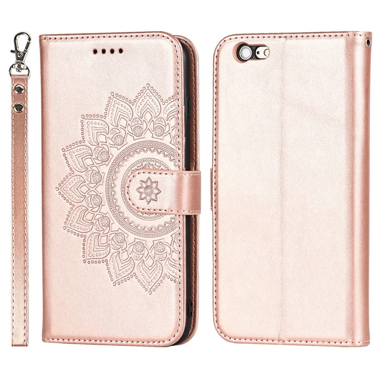 Anti-Collision R61 Texture Felled Seam PU Leather Pattern Imprinting Wallet Mobile Cover Shell for iPhone SE (2022)/SE (2020)/8/7 - Rose Gold