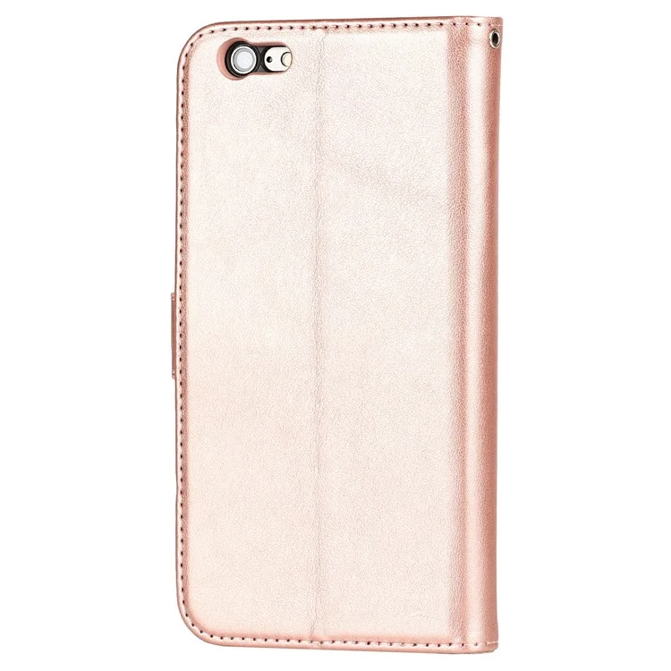 Anti-Collision R61 Texture Felled Seam PU Leather Pattern Imprinting Wallet Mobile Cover Shell for iPhone SE (2022)/SE (2020)/8/7 - Rose Gold