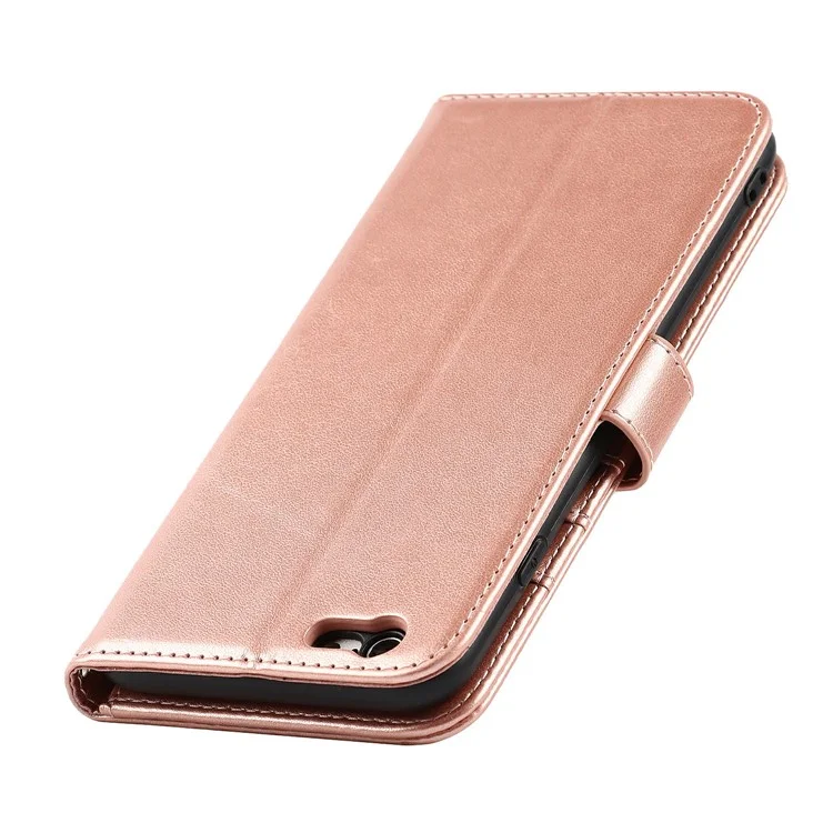 Anti-Collision R61 Texture Felled Seam PU Leather Pattern Imprinting Wallet Mobile Cover Shell for iPhone SE (2022)/SE (2020)/8/7 - Rose Gold