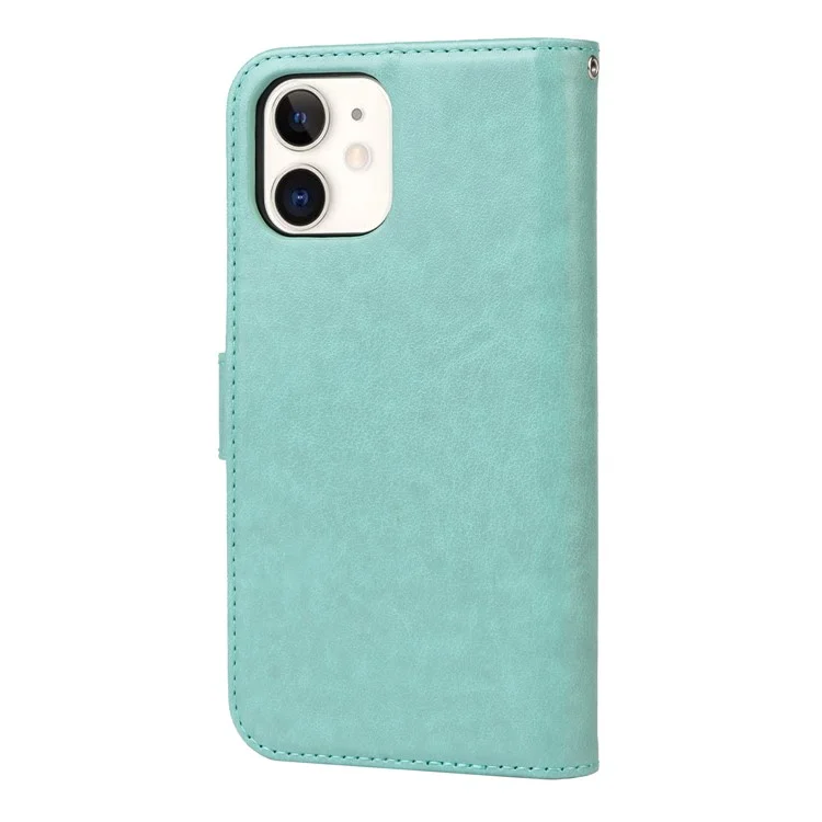 Diseño de Costura Talada R61 Textura PU Leather Willet Telep Shell Con Impresión de Patrones Para Iphone 12 Mini 5.4 Pulgadas - Verde Claro