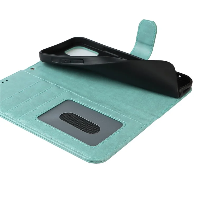 Diseño de Costura Talada R61 Textura PU Leather Willet Telep Shell Con Impresión de Patrones Para Iphone 12 Mini 5.4 Pulgadas - Verde Claro