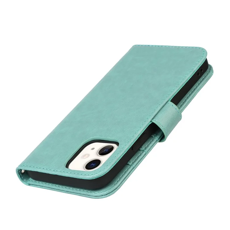 Diseño de Costura Talada R61 Textura PU Leather Willet Telep Shell Con Impresión de Patrones Para Iphone 12 Mini 5.4 Pulgadas - Verde Claro