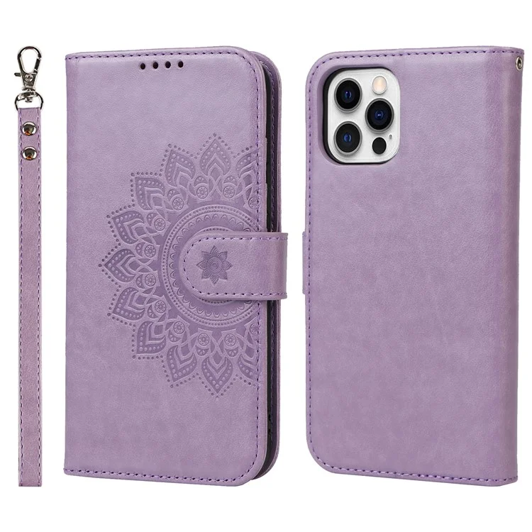 R61 Textur Felled Naht Design Muster Prägen PU Leder Brieftasche Mobile Cover Shell Für Iphone 12 Pro Max 6,7 Zoll - Violett