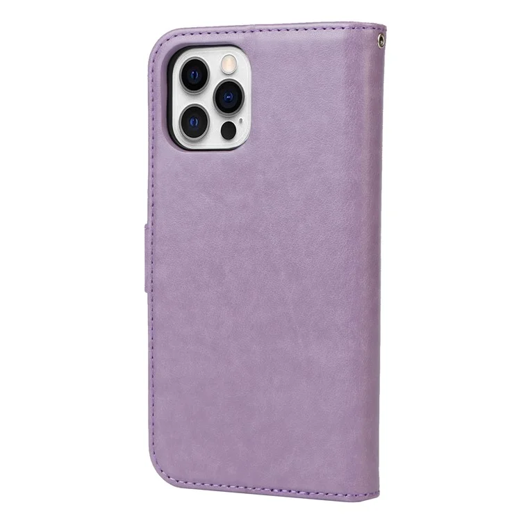 R61 Textur Felled Naht Design Muster Prägen PU Leder Brieftasche Mobile Cover Shell Für Iphone 12 Pro Max 6,7 Zoll - Violett