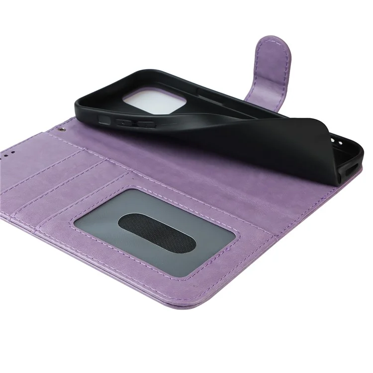 R61 Textur Felled Naht Design Muster Prägen PU Leder Brieftasche Mobile Cover Shell Für Iphone 12 Pro Max 6,7 Zoll - Violett