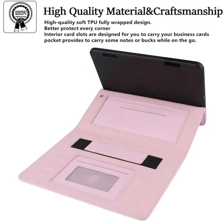 Grades de Bordados Anti-gotas Tampa de Comprimido de Carteira de Couro Para Ipad Mini (2019) 7,9 Polegadas/mini 4/5 - Rosa