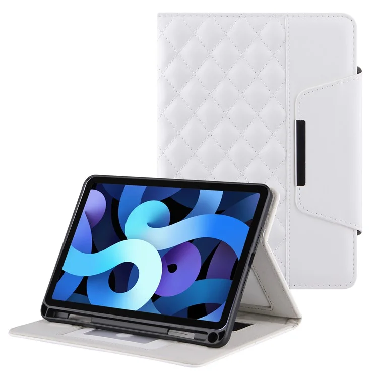 Embroidery Grids with Quality Hardware Leather Stand Wallet Tablet Cover for iPad 10.2 (2021)/(2020)/(2019)/Pro 10.5-inch (2017)/Air 10.5 inch (2019) - White