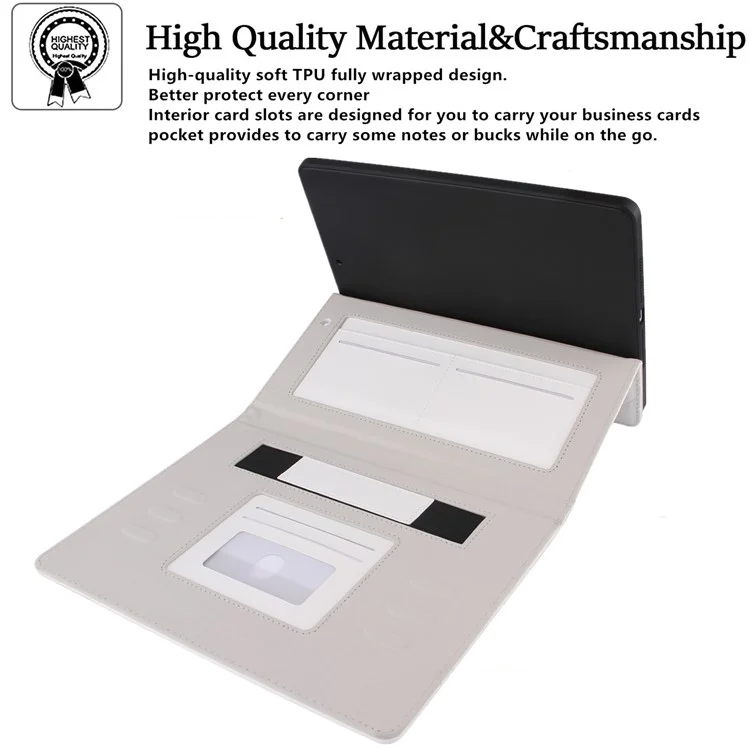 Grilles de broderie avec support en cuir de qualité pour portefeuille couverture de tablette pour iPad 10.2 (2021)/(2020)/(2019)/Pro 10.5 pouces (2017)/Air 10.5 pouces (2019) - Blanc