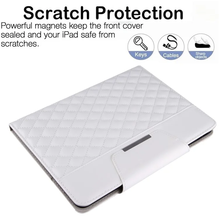 Embroidery Grids with Quality Hardware Leather Stand Wallet Tablet Cover for iPad 10.2 (2021)/(2020)/(2019)/Pro 10.5-inch (2017)/Air 10.5 inch (2019) - White