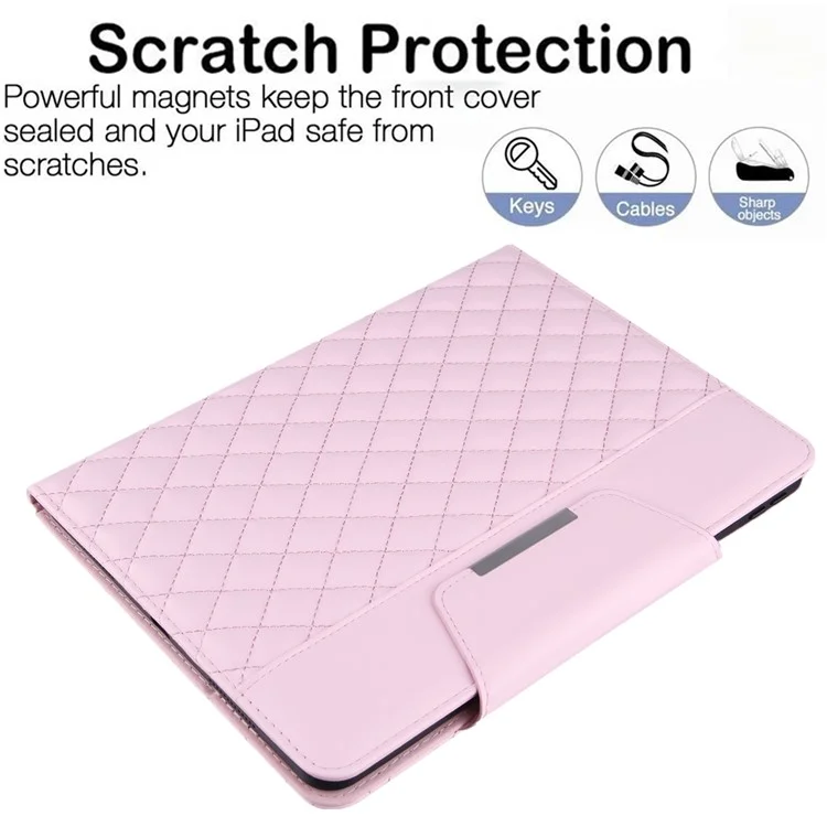 Embroidery Grids with Quality Hardware Leather Stand Wallet Tablet Cover for iPad 10.2 (2021)/(2020)/(2019)/Pro 10.5-inch (2017)/Air 10.5 inch (2019) - Pink