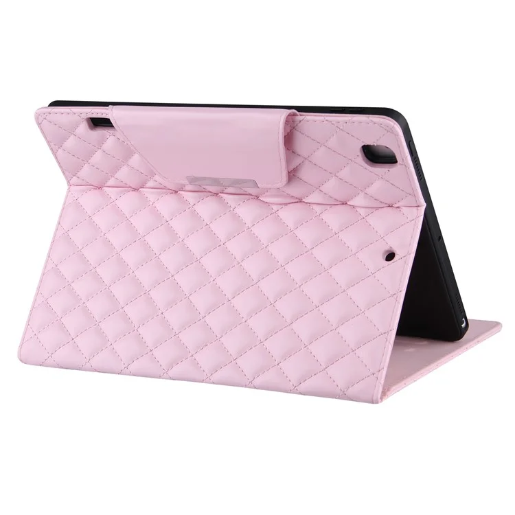 Embroidery Grids with Quality Hardware Leather Stand Wallet Tablet Cover for iPad 10.2 (2021)/(2020)/(2019)/Pro 10.5-inch (2017)/Air 10.5 inch (2019) - Pink