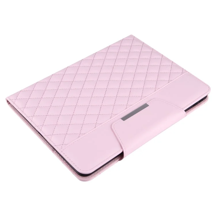 Embroidery Grids with Quality Hardware Leather Stand Wallet Tablet Cover for iPad 10.2 (2021)/(2020)/(2019)/Pro 10.5-inch (2017)/Air 10.5 inch (2019) - Pink