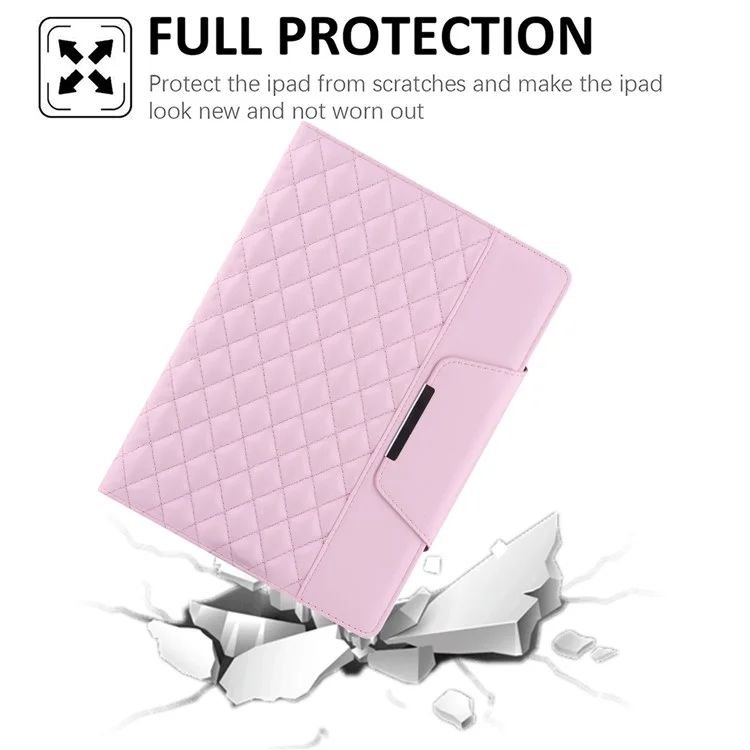 Pen Slot Design Embroidery Grids Leather Tablet Cover with Stand Wallet for iPad 9.7-inch (2018)/(2017)/Air 2/Air 1/Air (2013)/Pro 9.7 inch (2016) - Pink