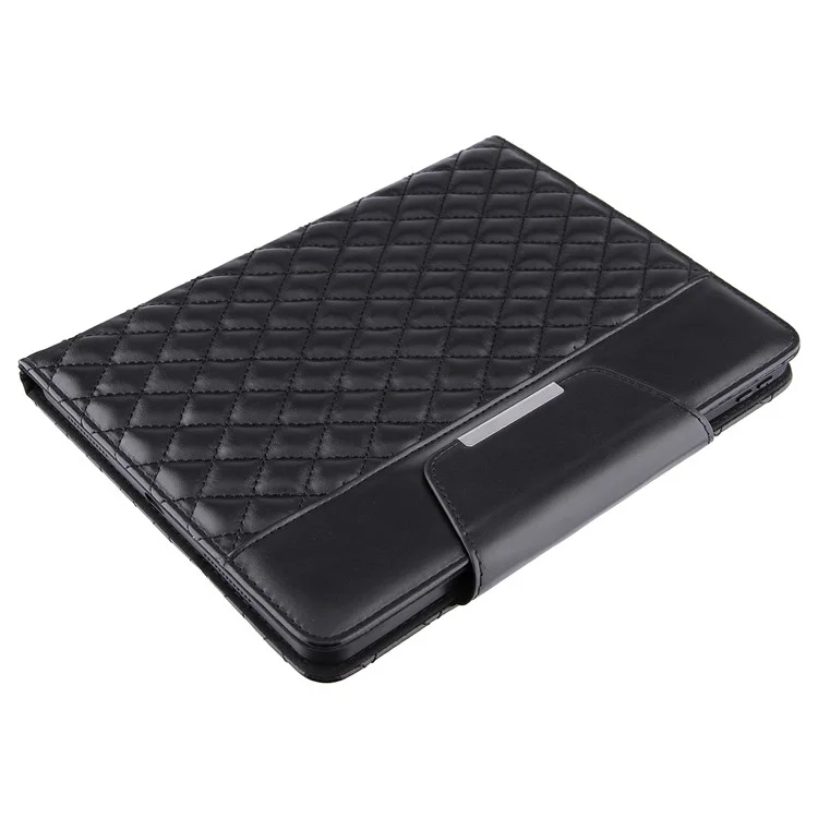 Scratch-Resistant Microfiber Lining Embroidery Grids Leather Stand Wallet Tablet Cover for iPad Pro 11 (2022) /  (2021) / (2020) / (2018) / Air (2020) / Air (2022) - Black