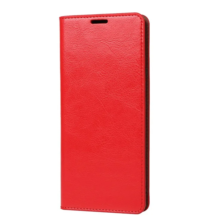 Crazy Horse Texture Full Protection Solid Color Wallet Design Genuine Leather Folio Flip Phone Cover with Stand for iPhone 13 6.1 inch - Red