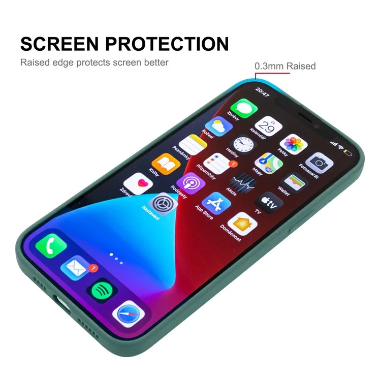 ENKAY HAT PRINCE Smooth Touch Flexible Liquid Silicone Straight Edging Phone Cover + Full Coverage Tempered Glass Silk Print Full Glue Protector Set for iPhone 13 Pro Max 6.7 inch - Dark Green