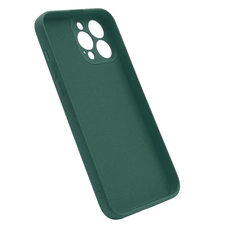 ENKAY HAT PRINCE Smooth Touch Flexible Liquid Silicone Straight Edging Phone Cover + Full Coverage Tempered Glass Silk Print Full Glue Protector Set for iPhone 13 Pro Max 6.7 inch - Dark Green