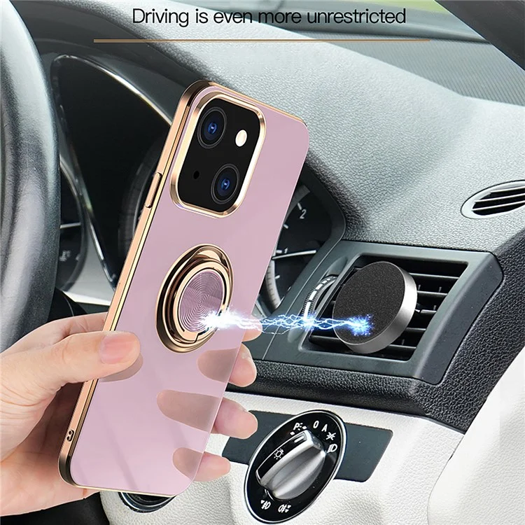 Mirror Surface Electroplating TPU Phone Case Cover with Kickstand for iPhone 13 6.1 inch - Purple