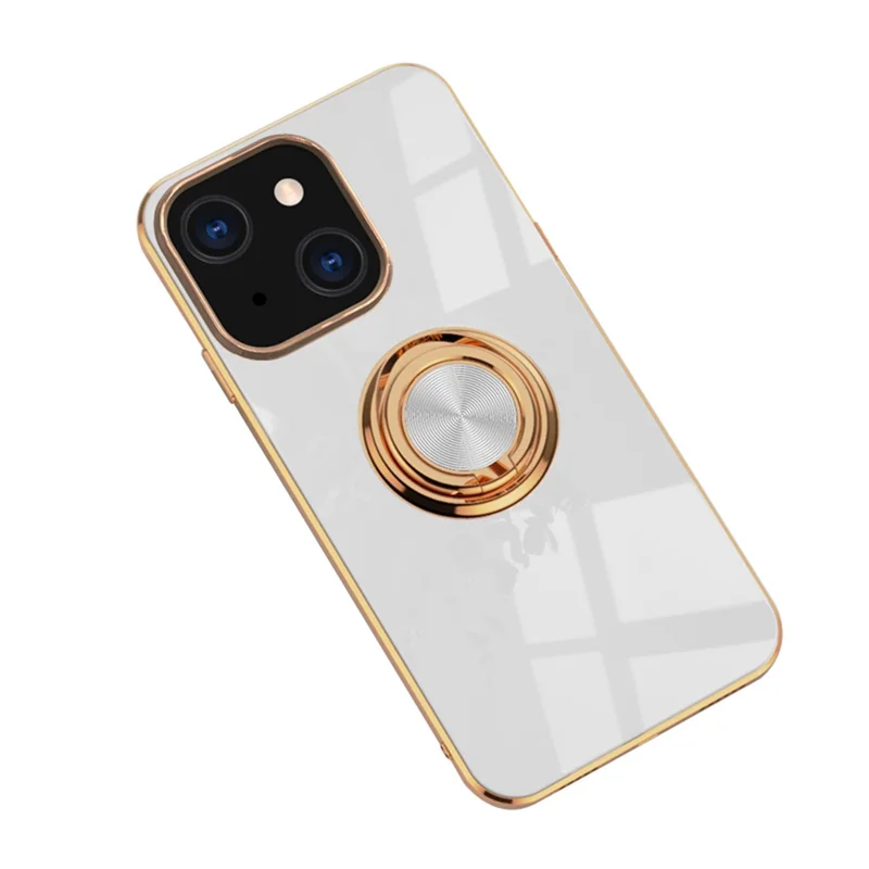 Mirror Surface Electroplating TPU Phone Case Cover with Kickstand for iPhone 13 6.1 inch - White