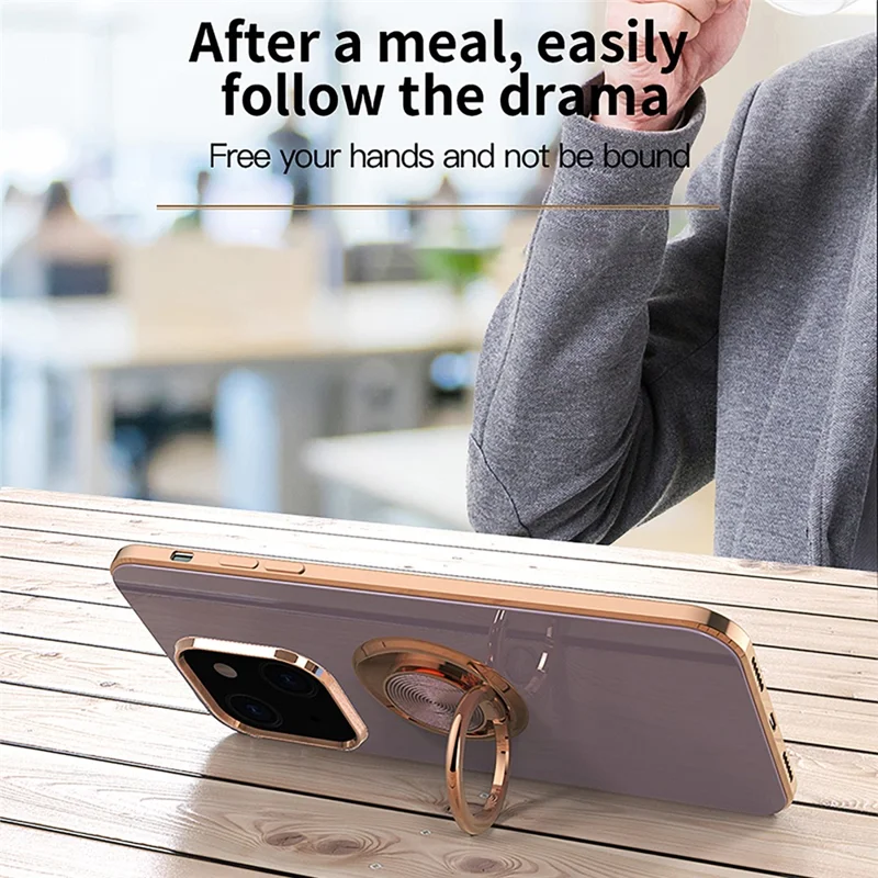 Mirror Surface Electroplating TPU Phone Case Cover with Kickstand for iPhone 13 6.1 inch - White