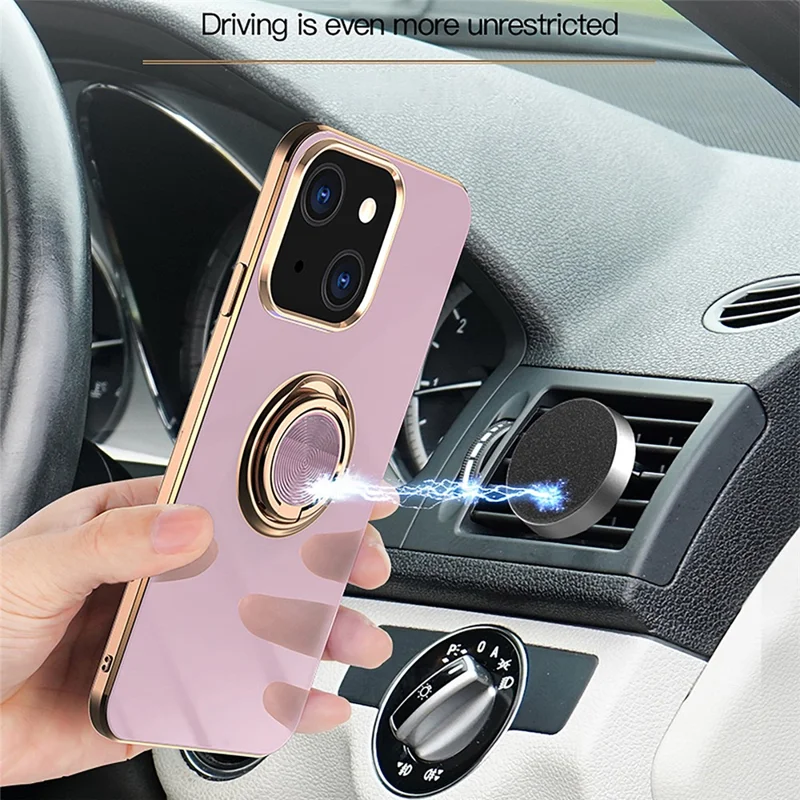 Mirror Surface Electroplating TPU Phone Case Cover with Kickstand for iPhone 13 6.1 inch - White