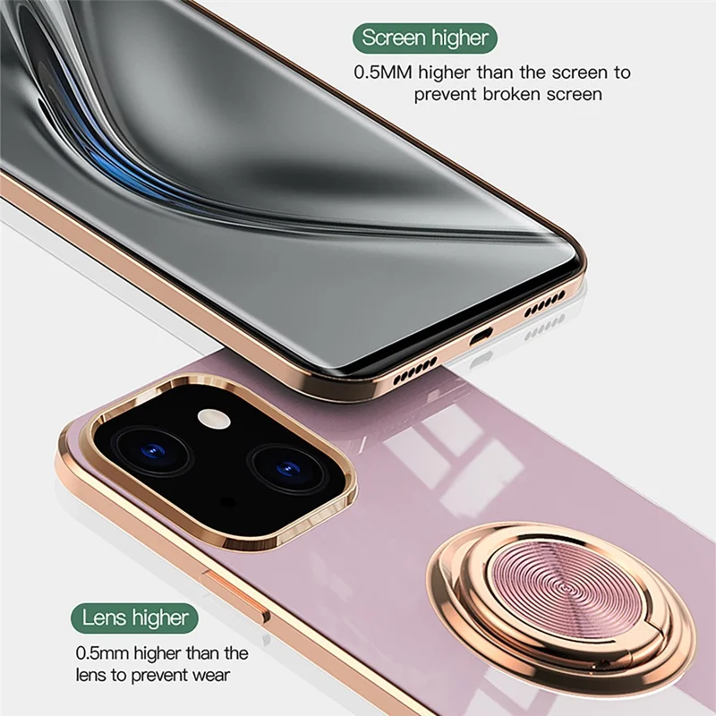 Mirror Surface Electroplating TPU Phone Case Cover with Kickstand for iPhone 13 6.1 inch - White