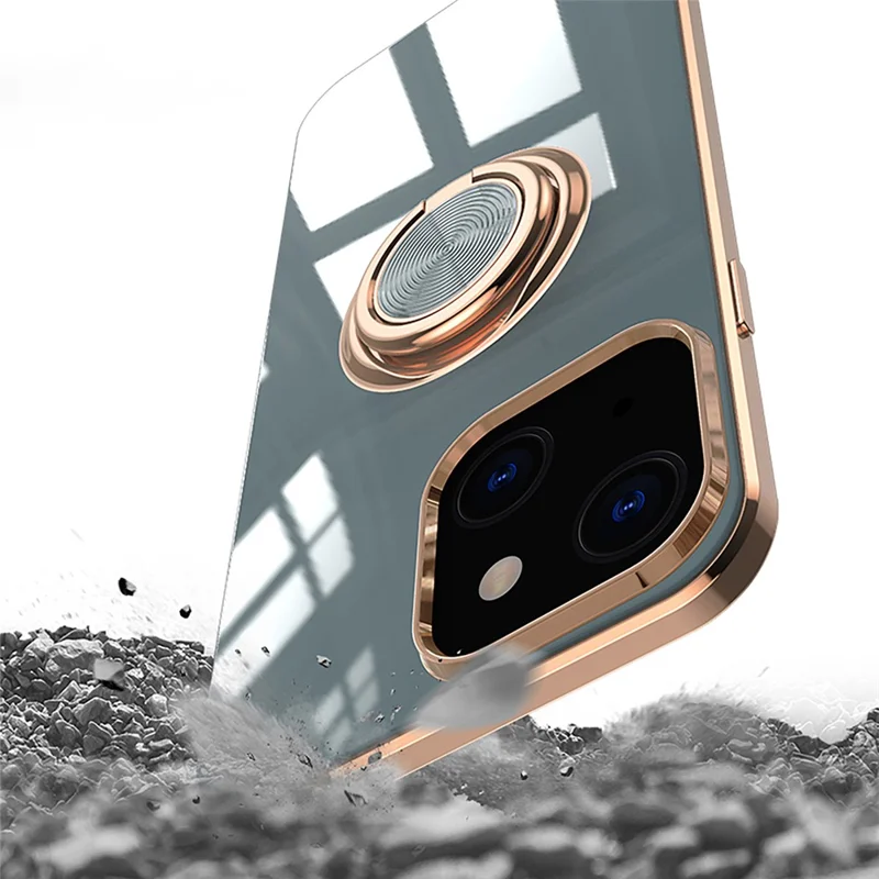 Mirror Surface Electroplating TPU Phone Case Cover with Kickstand for iPhone 13 6.1 inch - White