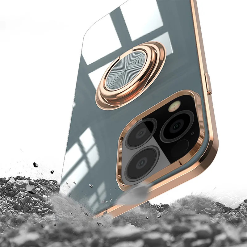 Mirror Surface Kickstand Design Electroplating Frame TPU Phone Case Shell for iPhone 13 Pro 6.1 inch - Black